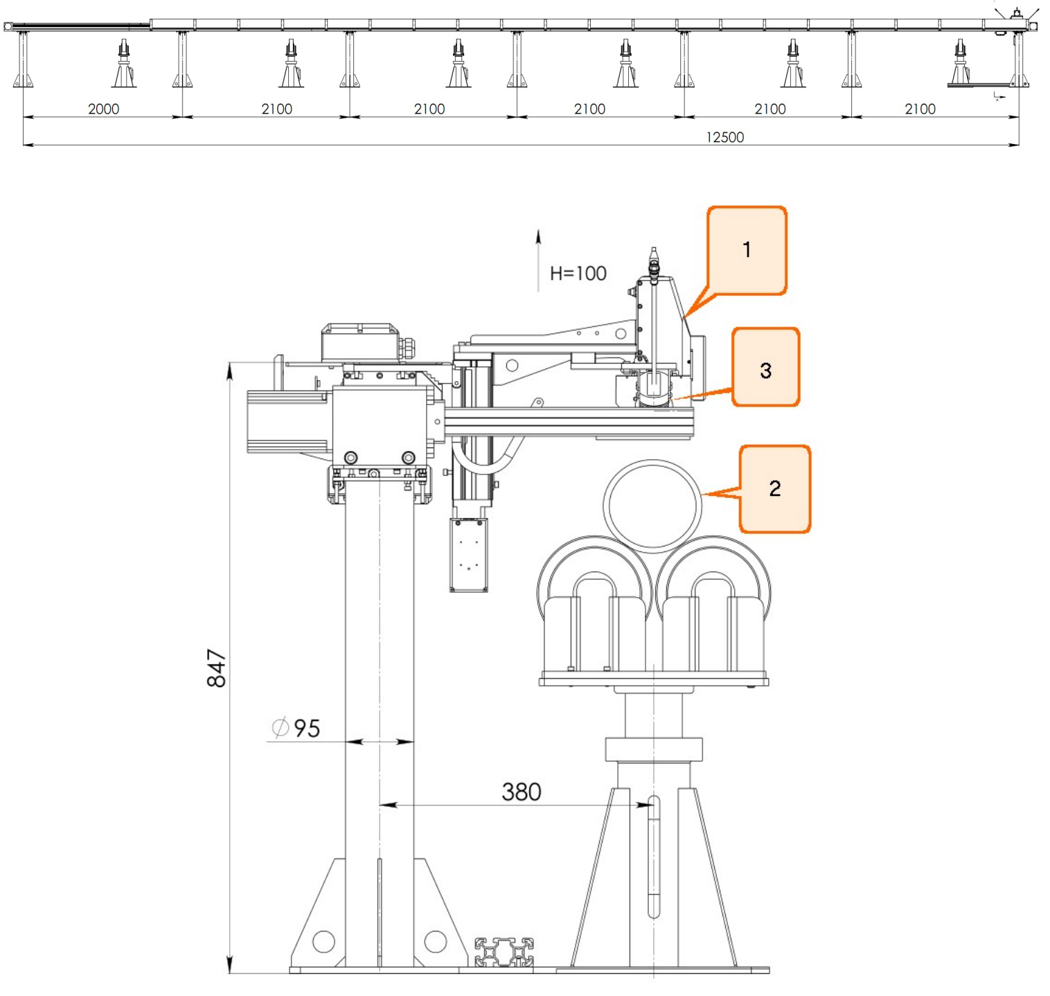 Figure 1. Overall and mounting dimensions of the machine.